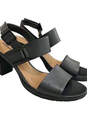 NWOB CLARKS Kurtley Leather Slingback Sandals Heels Size 11 Black